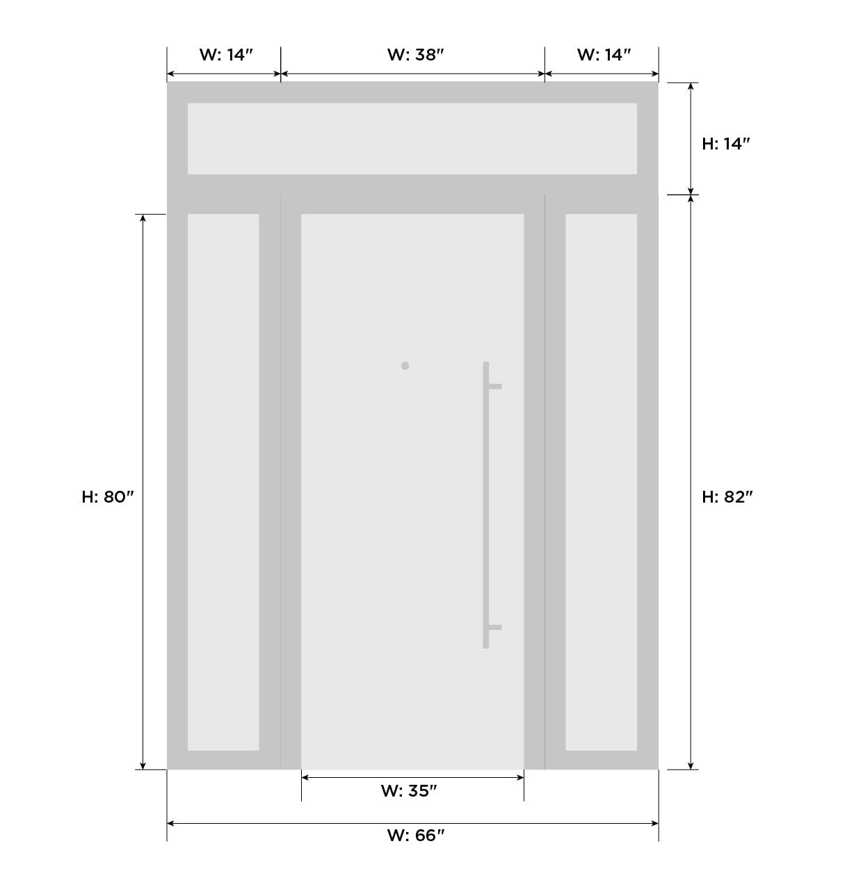 VDOMDOORS Front Exterior Prehung Metal-Plastic Door Frosted Glass | Manux 8111 Matte Black | 2 Side, Top Sidelite Transom | Doors Entrance Patio Garage 64 x 94 (W14+36+14 x H80+14) Right-Inswing