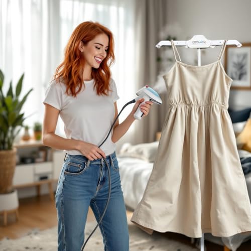 The Steamer Stand Deluxe | Adjustable Standing Garment Steaming Rack with Hanger | Fast, Foldable, Portable Clothes Steam Ironing Solution for Travel & Home