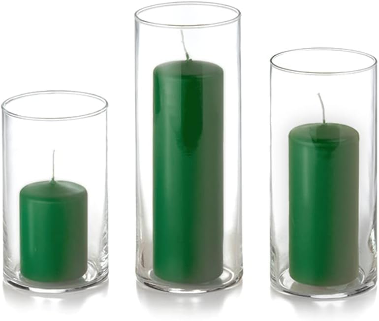 yummi Set of 12 Slim Pillars and Cylinder Vases - Hunter Green