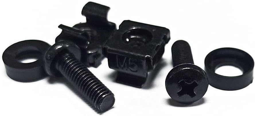 Monoprice M6 16mm (50 Sets) 12/24 x Server Rack Mount Cage Nuts, Screws and Washers Zinc Plated, Black, for Cabinet