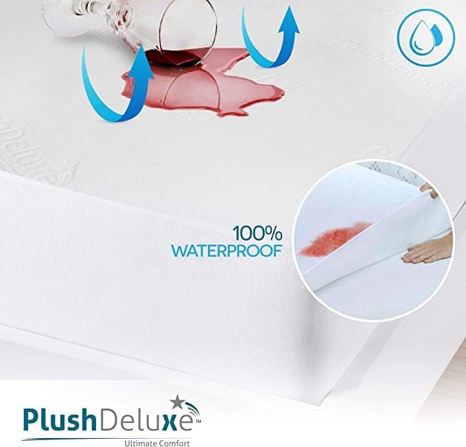 PlushDeluxe Premium Bamboo Mattress Protector - Twin Size, Waterproof & Ultra Soft for Comfort - White
