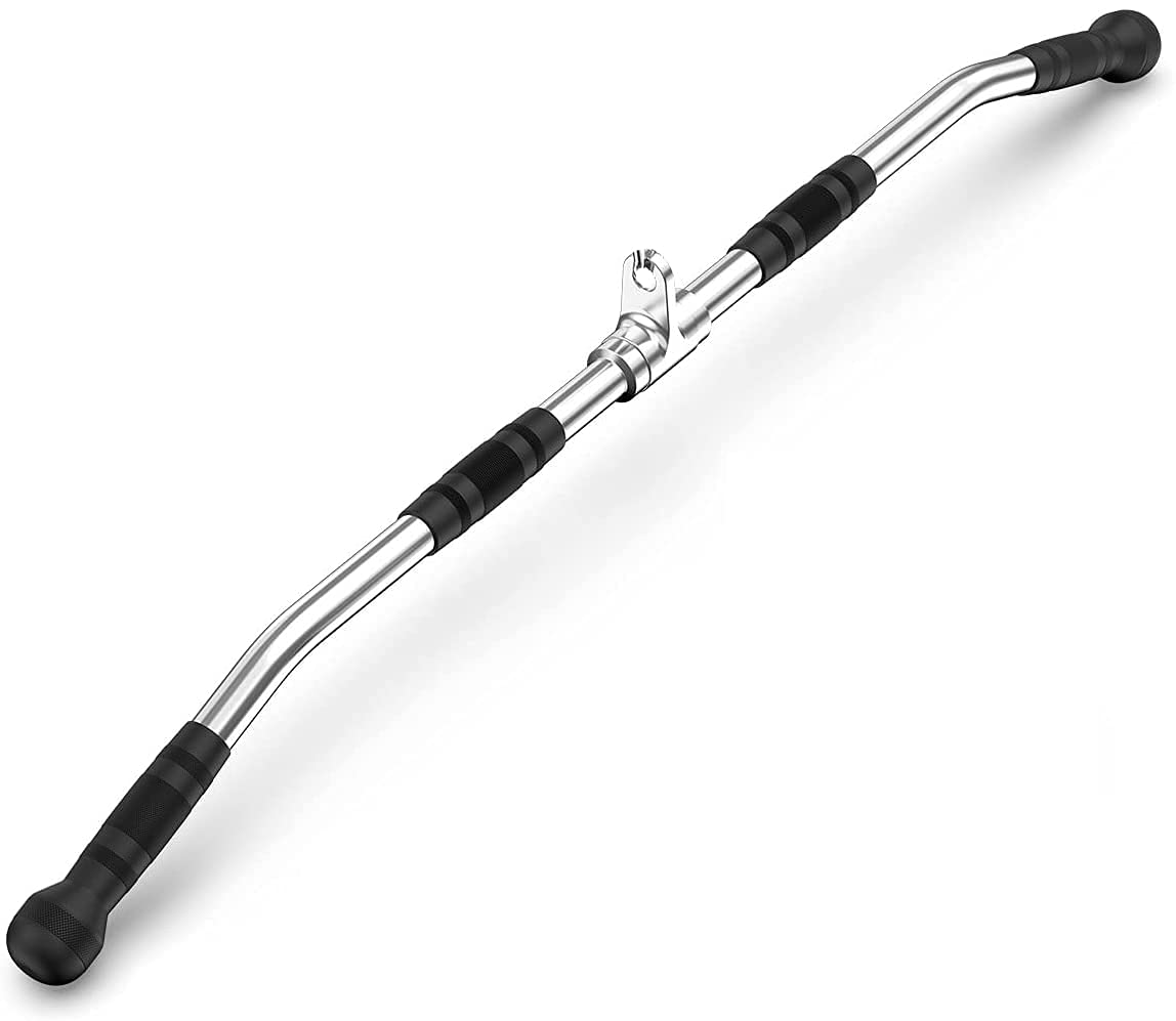 LAT Bar Cable Attachment with Rubber Handgrips, Deluxe Heavy Duty Solid Curl Bar Revolving Hanger Home Gym Cable Attachments (35.5 in Lat Bar)