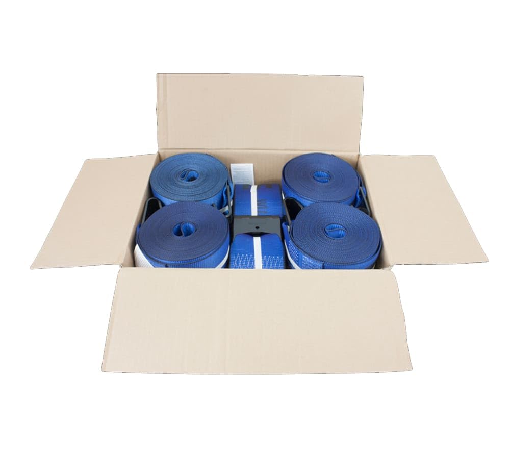 Mytee Products Kinedyne Winch Straps 4" x 30" Blue Heavy Duty Tie Down w/Flat Hooks WLL# 5400 lbs | 4 Inch Cargo Control for Flatbed Truck Utility Trailer (10 Pack)