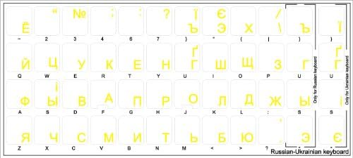4Keyboard Ukrainian Russian Cyrillic Keyboard Labels Layout with Yellow Lettering ON Transparent Background