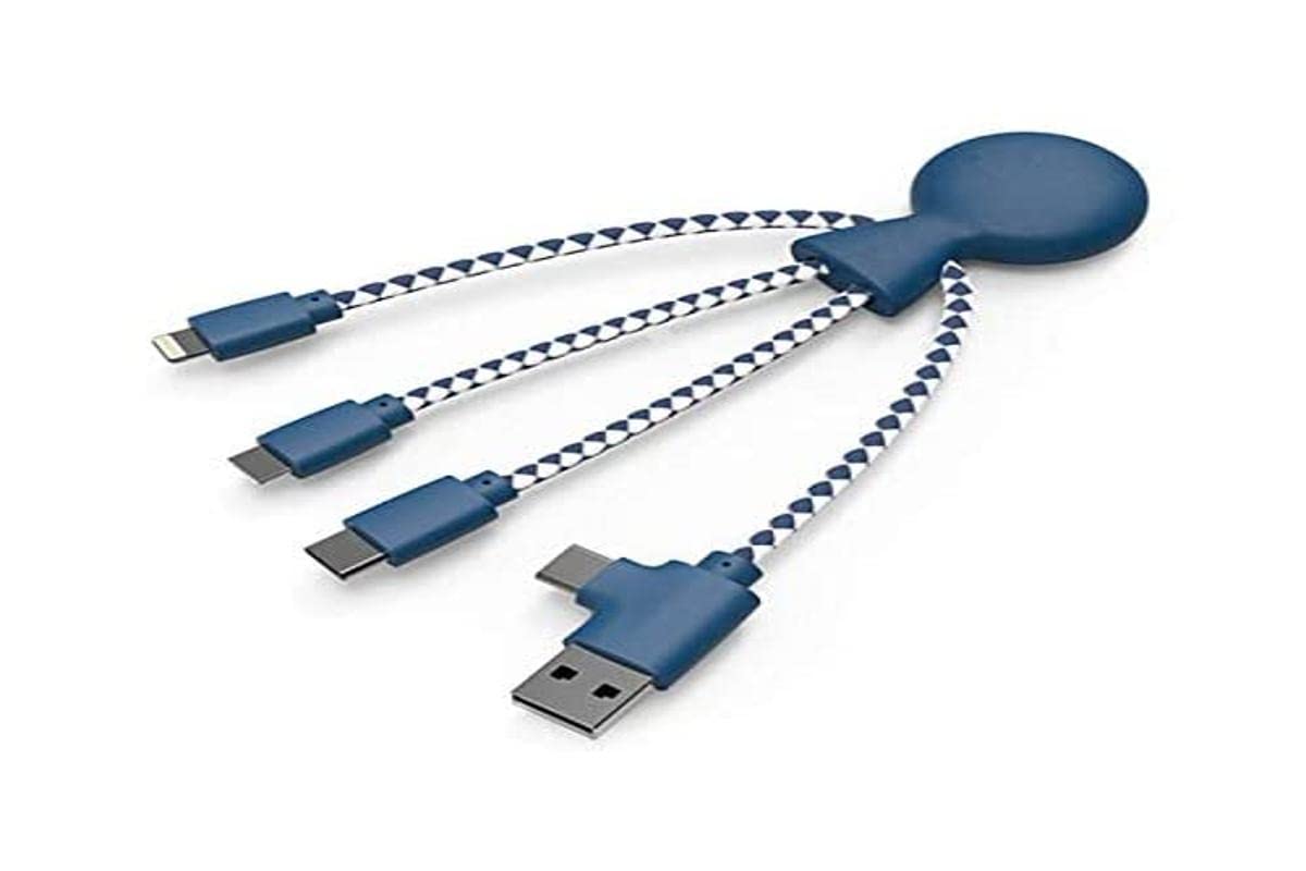 4 1 Xoopar Multi USB Cable in - Universal Charger Made from Recycled Plastic - USB, USB-C, Lighting, Micro USB Ports