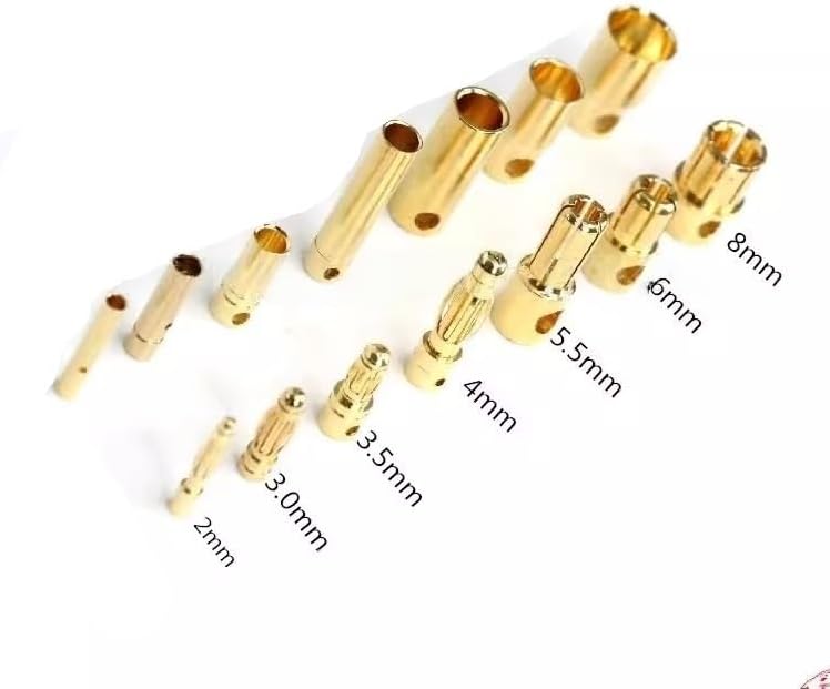 sjgqwt 20pcs/lot 2.0mm 3.0mm 3.5mm 4.0mm 5.5mm 6.0mm 8.0MM Plug(3.0mm) Gold bu/*llet Banana Connector