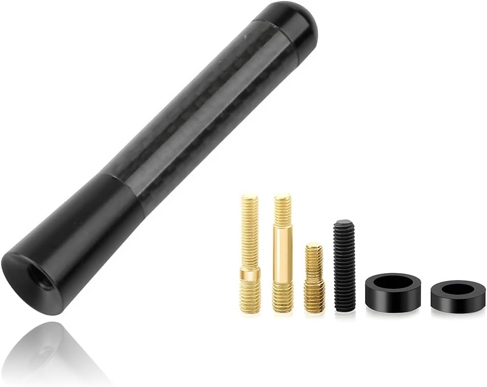 Sylvil 3.15" Car Short Antenna, Aluminum Radio Antennas Replacement, Carbon Fiber Antenna Kit with Screws, AM/FM Roof