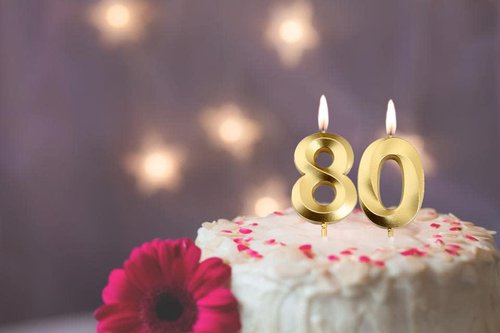 Gold Number 80 Birthday Candles by [Brand Name] - Elegant Cake Topper for 80th Birthday Celebrations