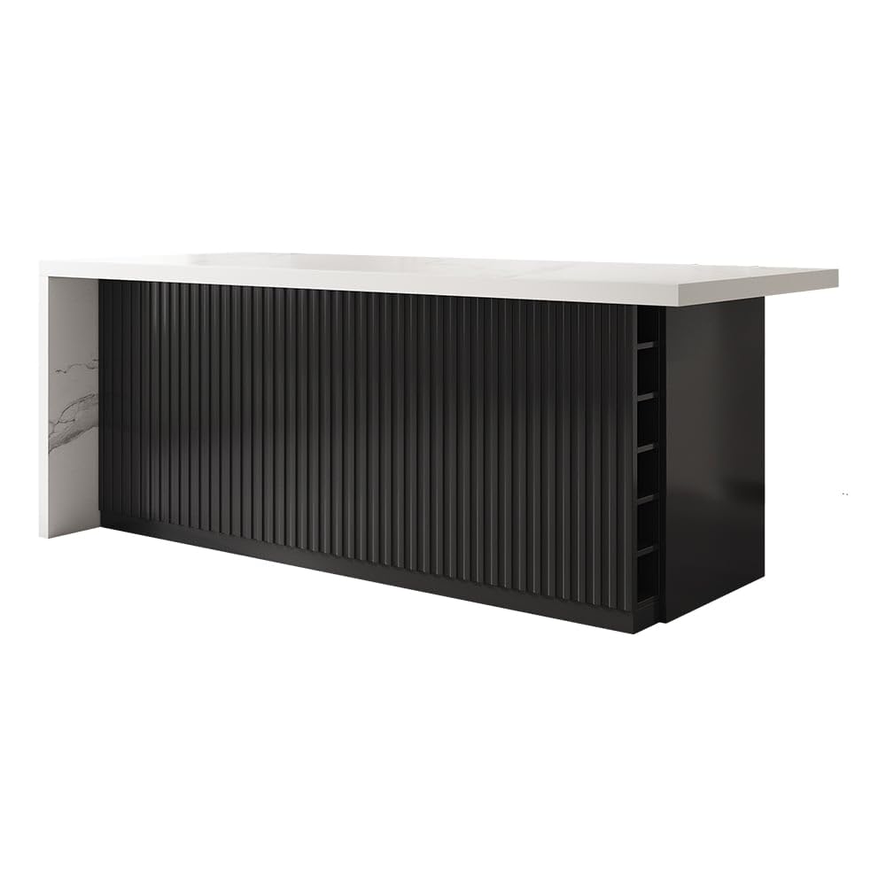 homary Kitchen Island with Storage & Wine Rack, 72" Modern Black Kitchen Cabinet with Wood Top, Large Fixed Island with 3 Drawers & 6 Adjustable Shelves, Without Bar Stools