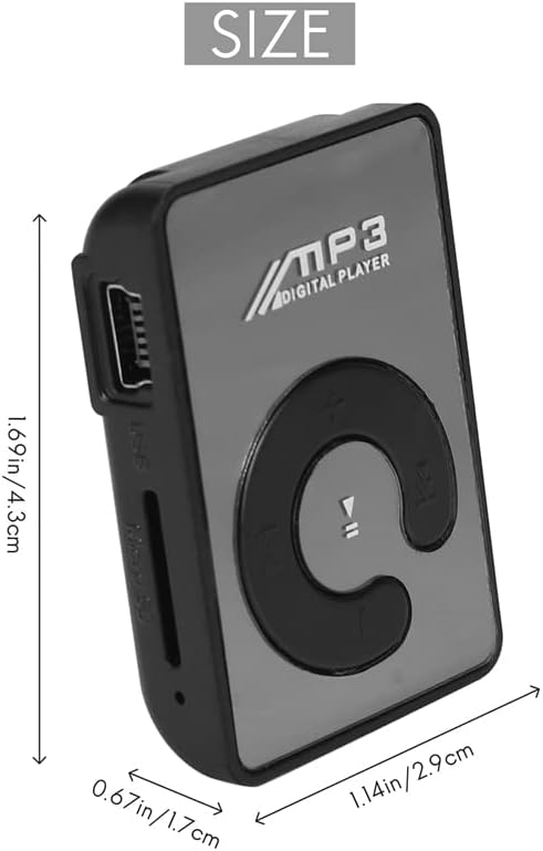 Ruitutedianzi Mp3 8GB Mini Mirror Clip USB Digital Music Player Support SD TF Card Black