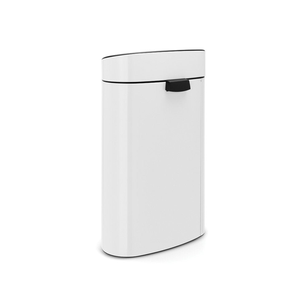 Brabantia Press-Top Kitchen Trash Can with Flat Back | White | 10.6 Gallon / 40L | Home Trash Can with Soft-Touch Stay-Open Lid & Removable Inner Bucket | Fits Flat Against Walls | + Trash Bags