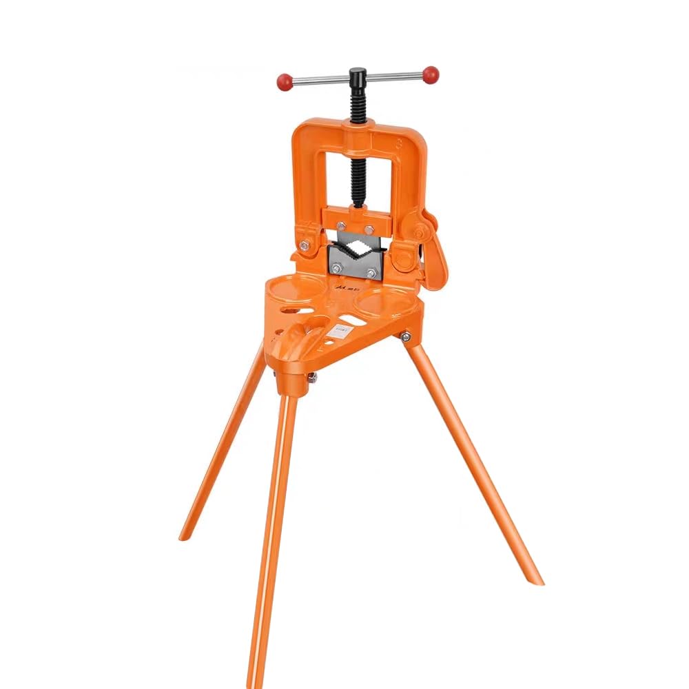 Pipe Table Vice with Tripod Stand,Heavy-Duty Gantry Pipe Vise,45# Steel Forged Quenched Jaws, 0.4"-4.3" Grip, Anti-Slip Steel-Cast Handle, For Pipe/Wood/Iron Processing