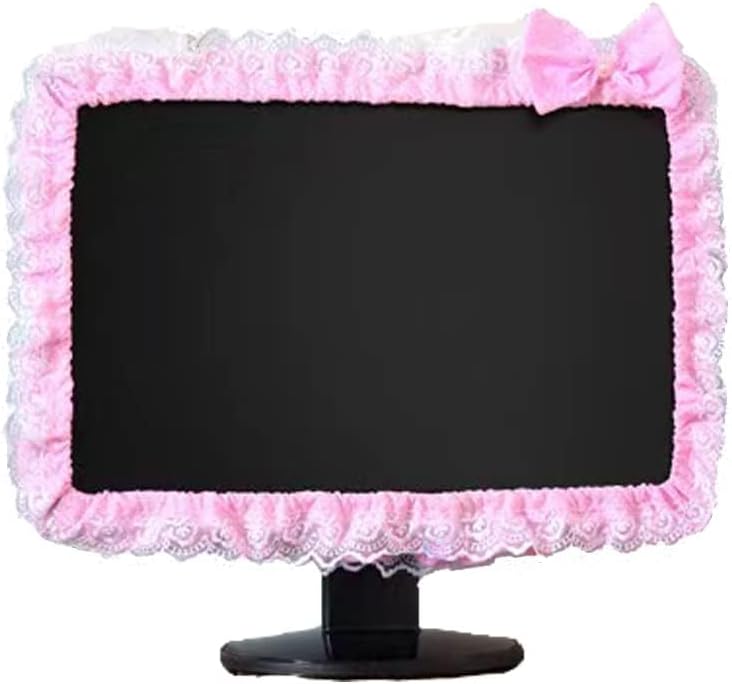 (17''-22''Pink) Computer Monitor Cover with Lovely Cute Elastic Pen Pocket Bow-knot TV LCD Screen Monitor Decoration