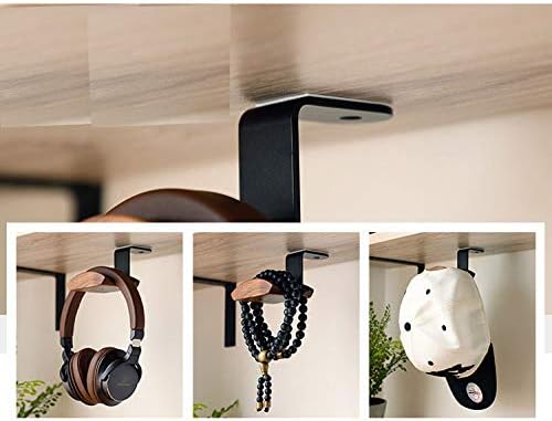 YANGMEI Headset Under-Desk Mount Headphone Hanger Holder Stand Walnut Wood Headphone Rack Hook Desk Tabletop Tape
