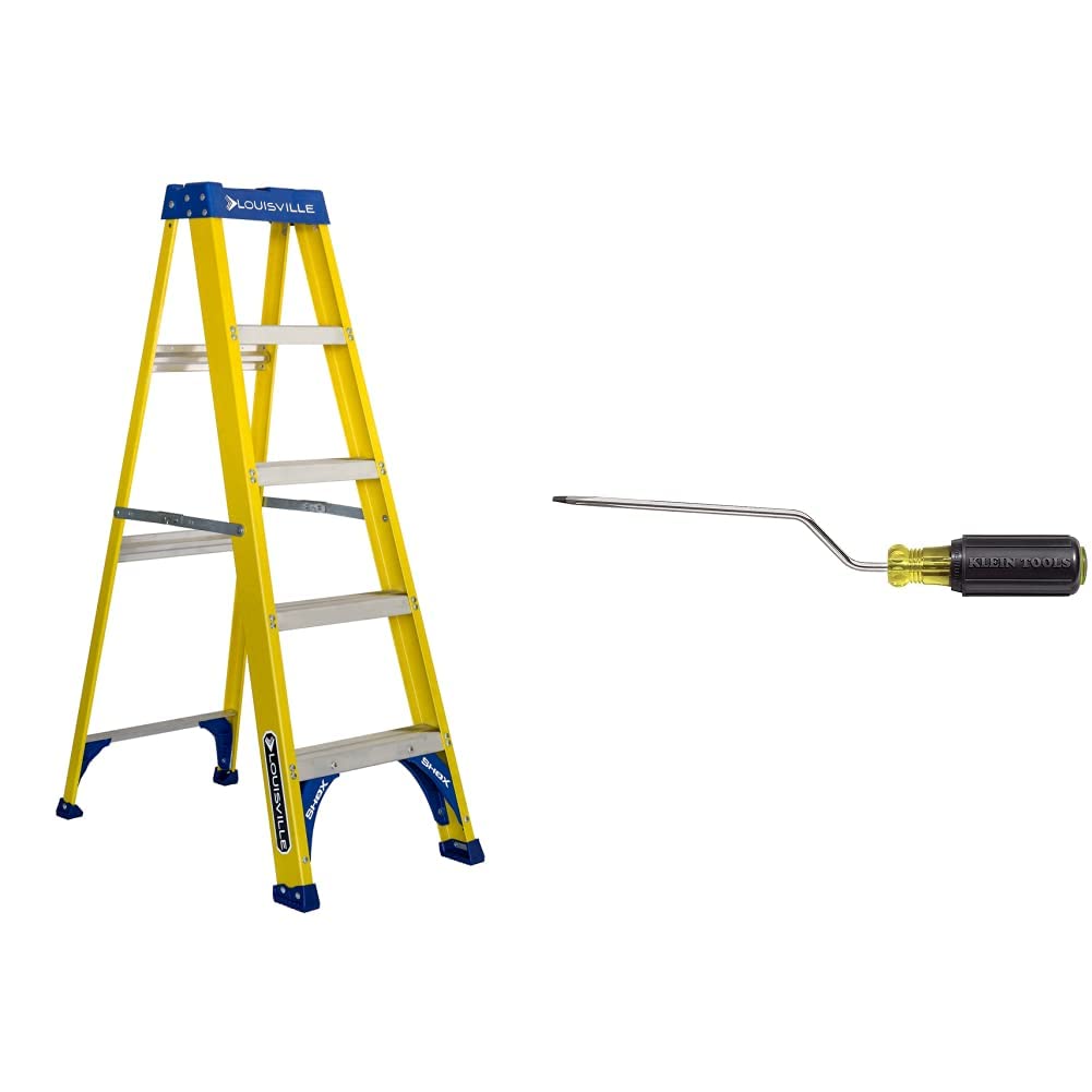 Louisville Ladder FS2005 Fiberglass Step Ladder, 5-Feet/250lb, Yellow and Klein Tools 670-6 Screwdriver, 3/16-Inch Cabinet Tip, Rapi-Driv with 6-Inch Shank