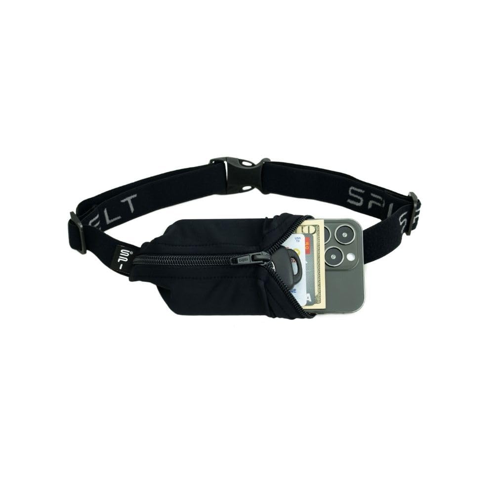SPIbelt Running Belt Original for Women Men, Phone Holder for Running, Running Fanny Pack, Holder for Phone, Running Waist Pack, Adjustable Waist, [Fits All Phones]. Black with Black Zipper