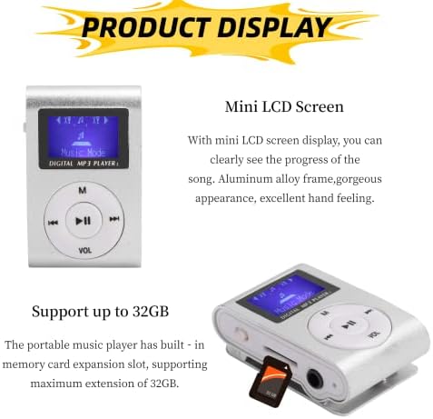 Liccx Mp3 MP3 32GB(Silver) Player, Music Player with Headphone and USB Cable, Back Clip Lossless Sound Music Player