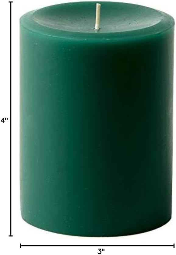 Mister Candle Dripless Unscented Pillar Candles, Set of 3 Hand Poured Solid Color Non-Scented Candles for Home Decor, Premium Wax, 60 Hr Burn Time - 3x4 Inch, Green