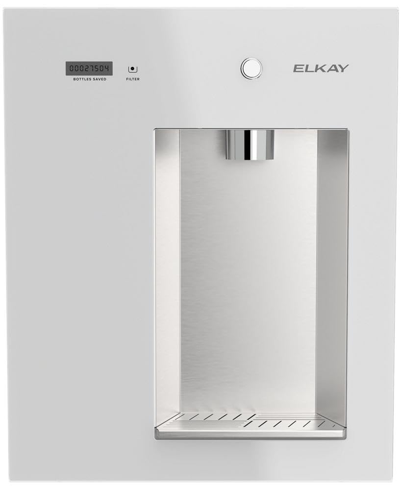 Elkay Liv EZ LBWDM0WHBC Built-in Filtered Wall-Mount Water Dispenser – Battery Powered, NSF Certified, Push Button, Reduces Lead & PFAS, Aspen White, Non-Refrigerated – Ideal for Home
