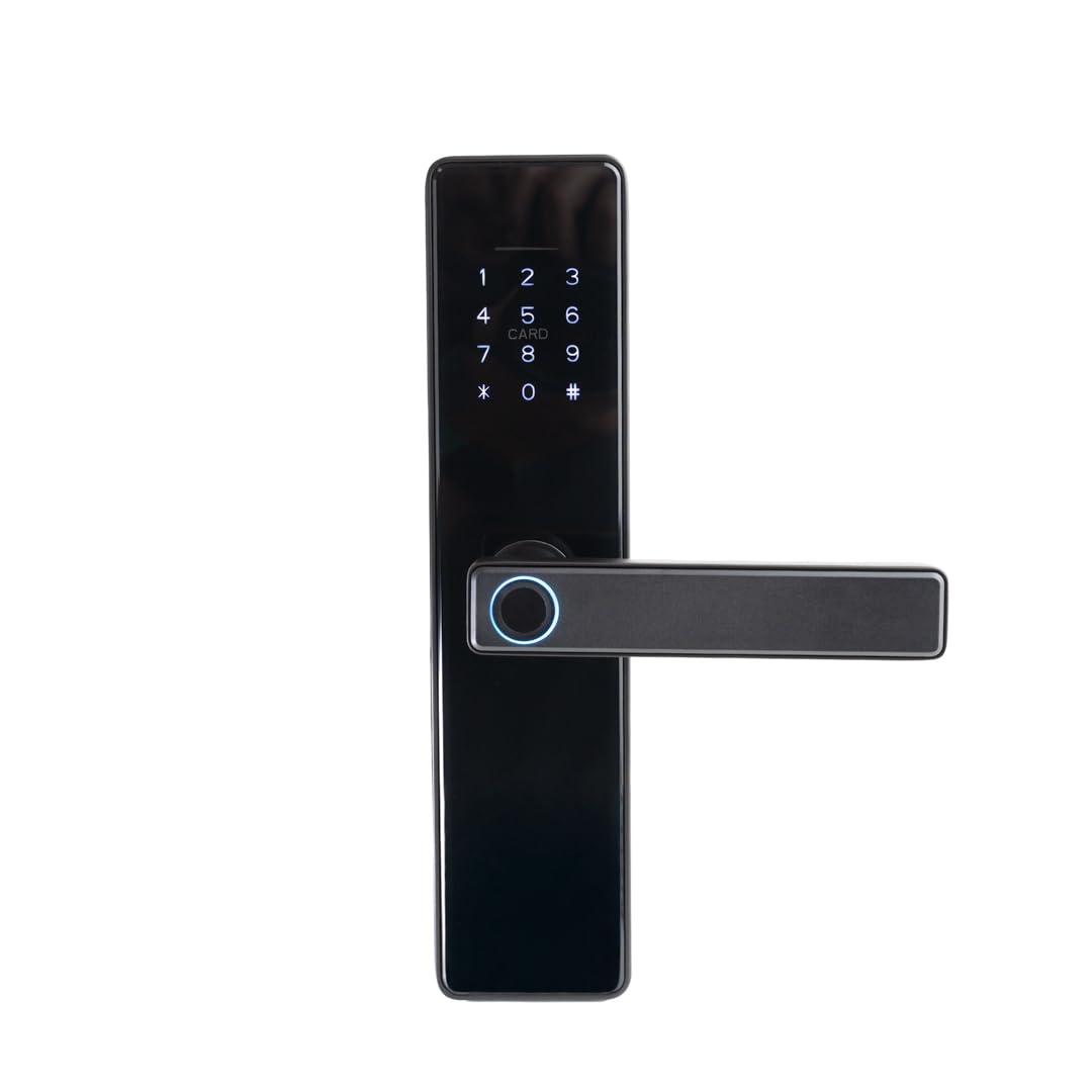 Stilaris Slim Smart Lock with Handle – 4-in-1 Biometric Fingerprint Door Lock, Thin Profile Mortise-Style Keyless Entry for Home, Office & Patio Doors, Waterproof Electronic Keypad & IC Card Access