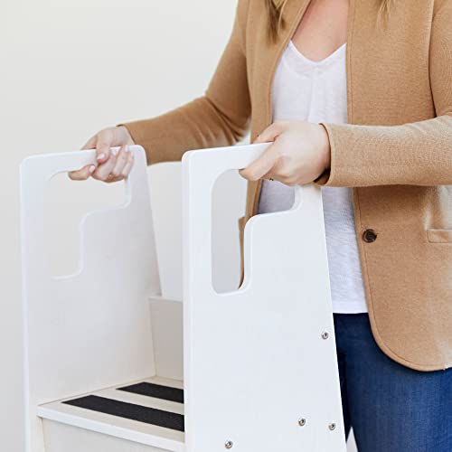 ECR4Kids Reach-Up Step Stool with Handles, Kids Furniture, White Wash