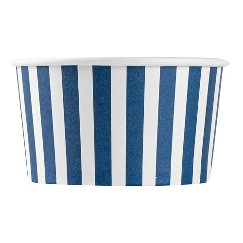 Restaurantware Coppetta 8 Ounce Dessert Cups, 200 Disposable Ice Cream Cups - Lids Sold Separately, Sturdy, Blue And White Paper FroYo Bowls, Striped, For Hot And Cold Foods, Perfect For Gelato