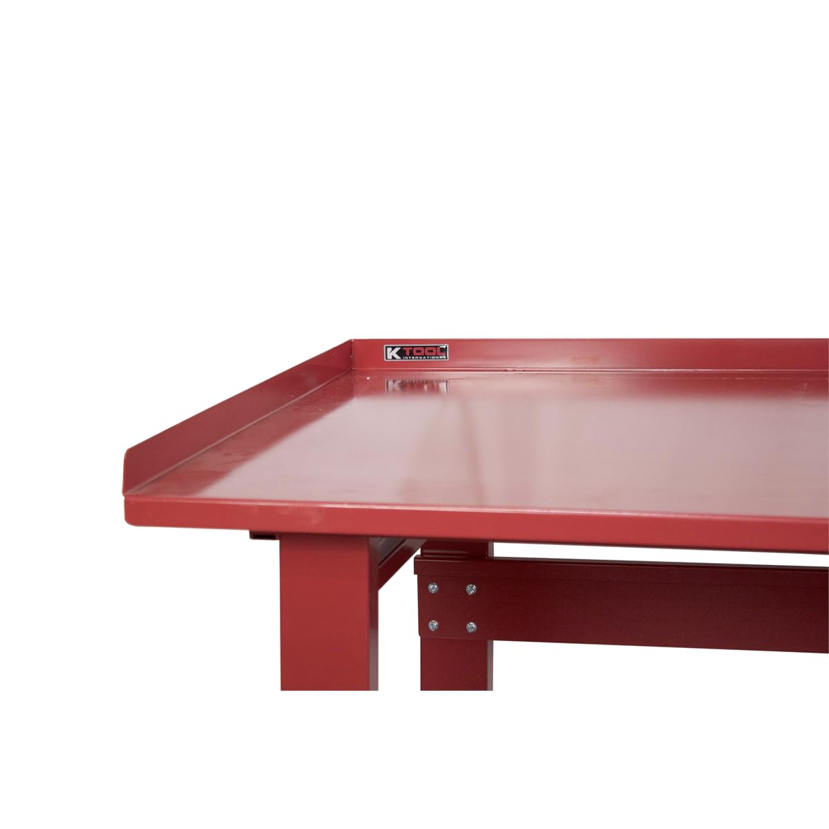 K Tool International 75111 60" x 34" Heavy Duty Work Table for Garages, Repair Shops and DIY, 1200 lb., 31" Height, Raised Edges, Bottom Shelf, Leveling Feet, 13 Gauge Steel, Powder Coated Finish, Red