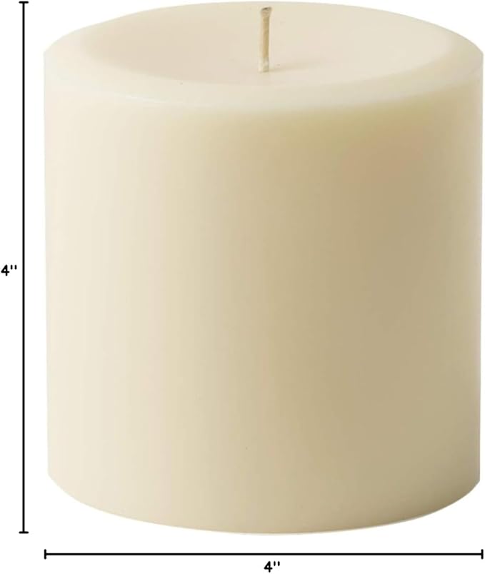 Mister Candle Dripless Vanilla Scented Ivory Pillar Candle Hand Made Vanilla Pillar Candles with Essential Oils for Home Decor, Premium Wax, 80 Hr Burn Time (4x4 inch)