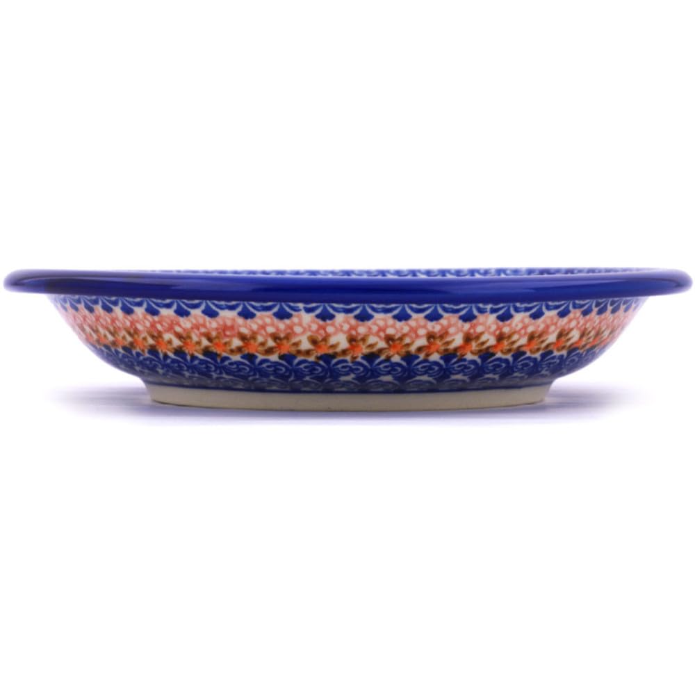 Polmedia Polish Pottery Pasta Bowl 9-inch - Peach Tudor Rose Pattern Handmade in Boleslawiec Poland by Ceramika Bona + Certificate of Authenticity