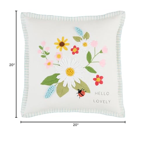 Mud Pie Square Floral Embroidered Pillow; 20" x 20"