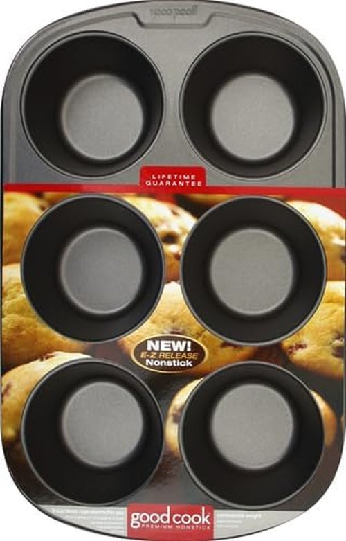 GoodCook Jumbo Texas Muffin Pan - Nonstick Steel, 6-Cup Capacity, Gray | Pack of 12