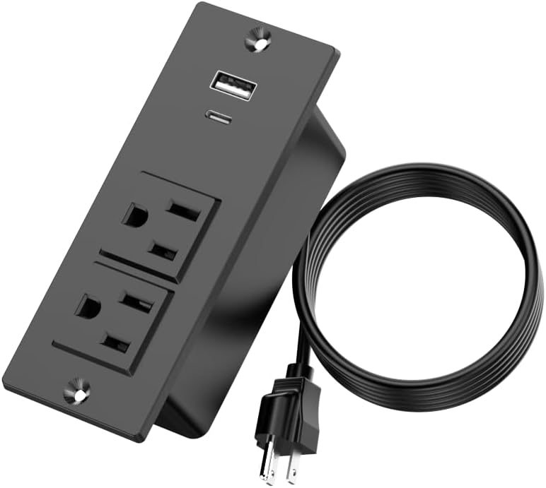 Geao Adapter Inset Small Recessed Power Strip Plug Extension Cord with USB Electrical Outlet Extender Flush Mount Surge