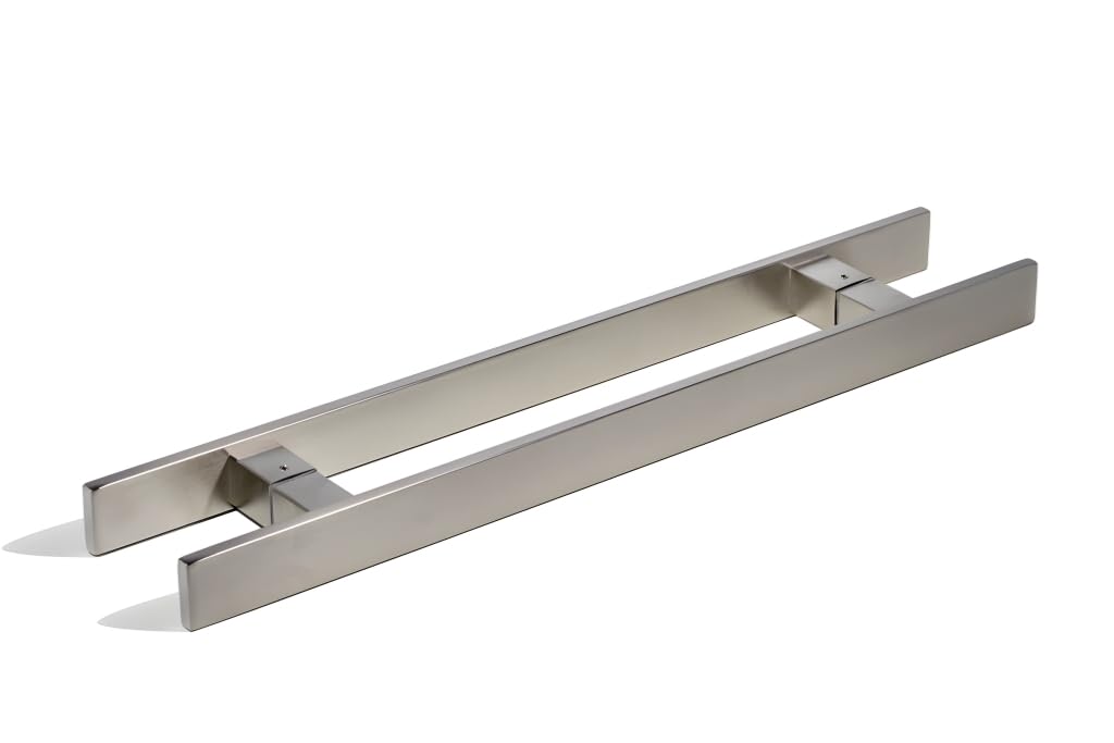 12 Inches Push Pull Door Handle Brushed Nickel Satin Finish, Modern Glass Door Handles Stainless Steel Pulls for Commercial Front Doors Home Office Barn Entrance Doors, Rectangular Flat Shaped Bar