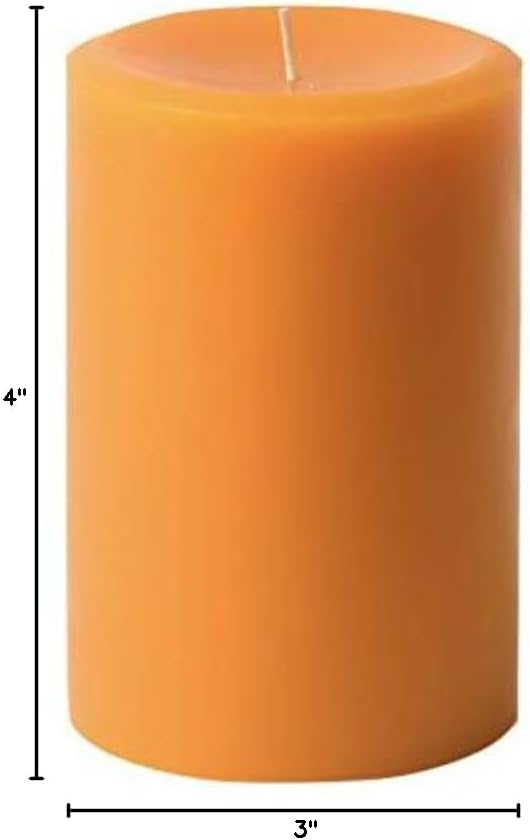 Mister Candle Dripless Unscented Orange Pillar Candles, Set of 3 Hand Poured Solid Color Non-Scented Candles for Home Decor, Premium Wax, 60 Hr Burn Time - 3x4 Inch, Orange