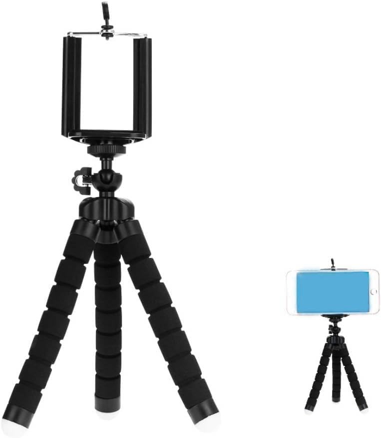 AKOAK 1/4 6 Inch,Black Mini Camera Tripod, Portable and Flexible Tripod with Cell Phone Holder Clip, Standard Screw