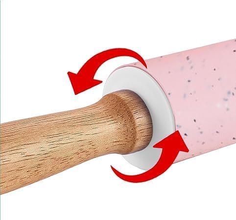 Skiennix Silicone Rolling Pin - 15-Inch Non-Stick Pastry Dough Roller with Wooden Handle | Ideal for Baking Cookies and Dumplings