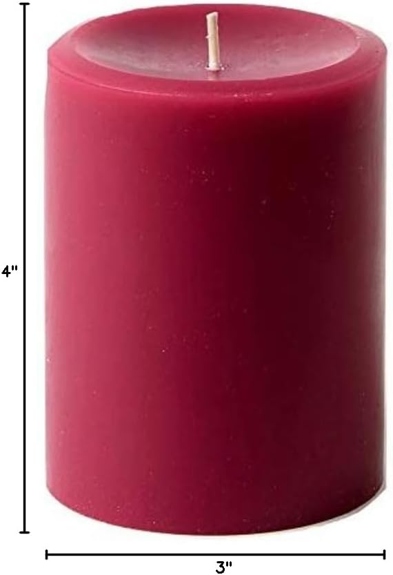 Mister Candle Dripless Unscented Pillar Candles, Set of 3 Hand Poured Solid Color Non-Scented Candles for Home Decor, Premium Wax, 60 Hr Burn Time - 3x4 Inch, Burgundy