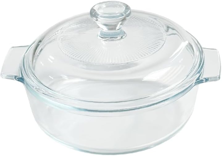 Skiennix Small Tempered Glass Casserole Dish - Round Baking Dish with Lid, 0.8L, Clear