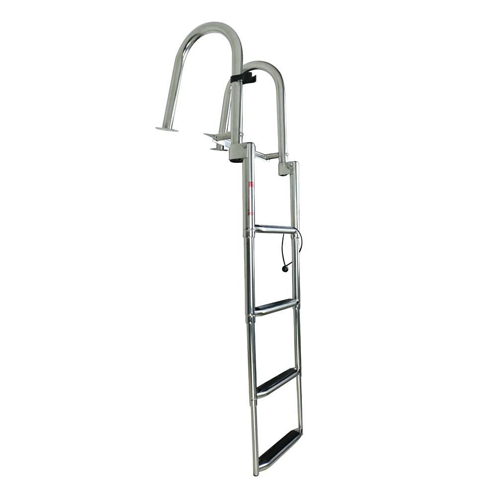 Stainless Steel in-Board 4-Steps Ladder Welded Reinforce Folding Docking Ladder, Folding Telescoping Rear Entry Inboard Ladder