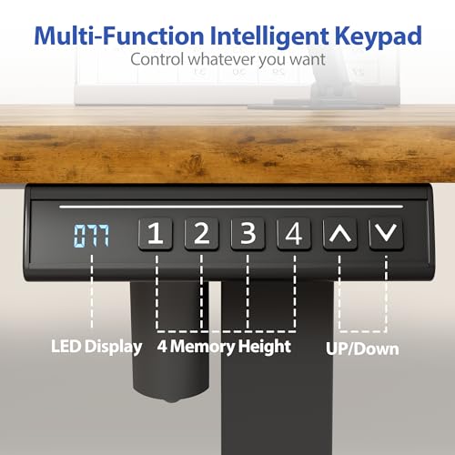 YESHOMY Height Adjustable Electric Standing Desk, 46 x 24 Inches Memory Home Office Sit Stand up Desk with Phone Holder and USB Charging Port, Rustic Brown