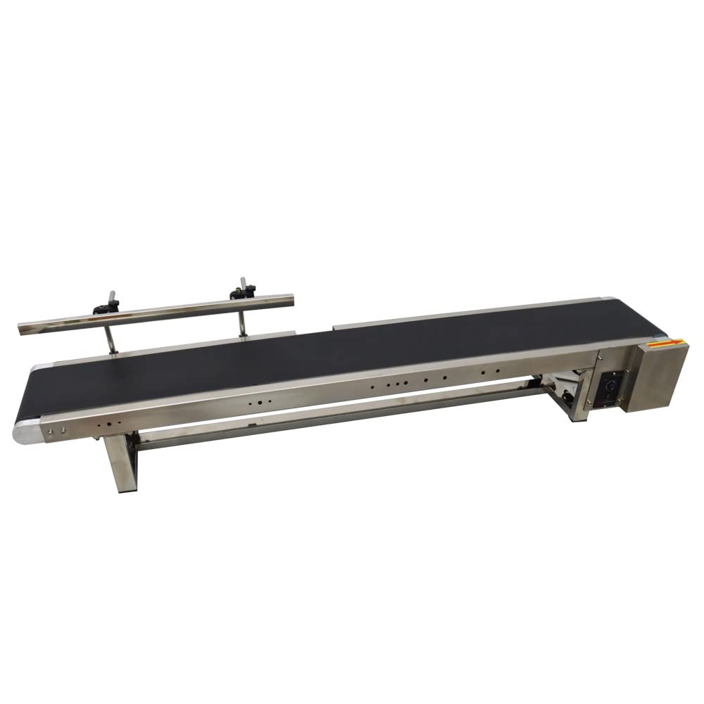 INTBUYING Desktop PVC Conveyor Belt Industrial Drive Flat Belt Conveyor Adjustable Speed Motor 59"x7.8" Stainless Steel