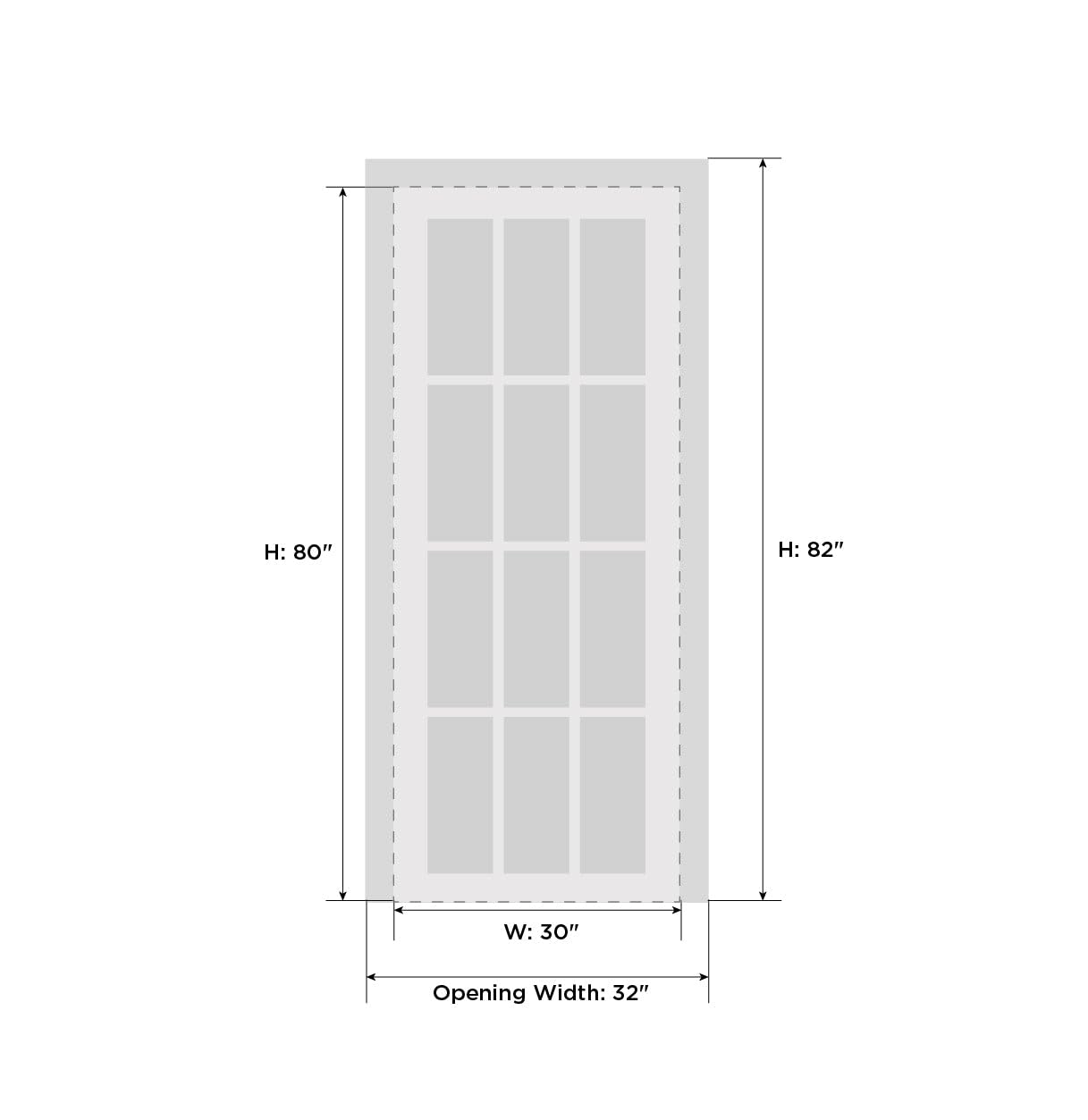Solid French Pre-Hung Door 30 x 80 inches | Planum 2132 Matte Black Frosted Glass | Single Regular Panel Frame Trims Handle | Bathroom Bedroom Sturdy Doors