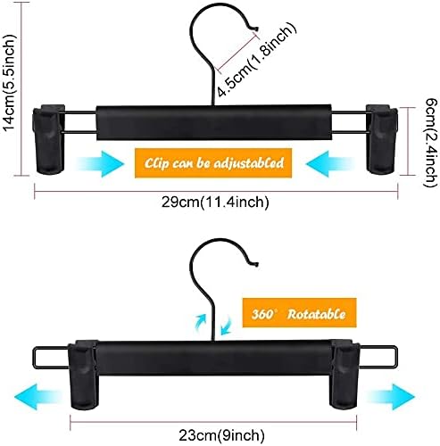 Skiennix Skirt Hangers - Space-Saving Pants Hangers with Clips & 360° Swivel Hooks | 10-Pack, Black
