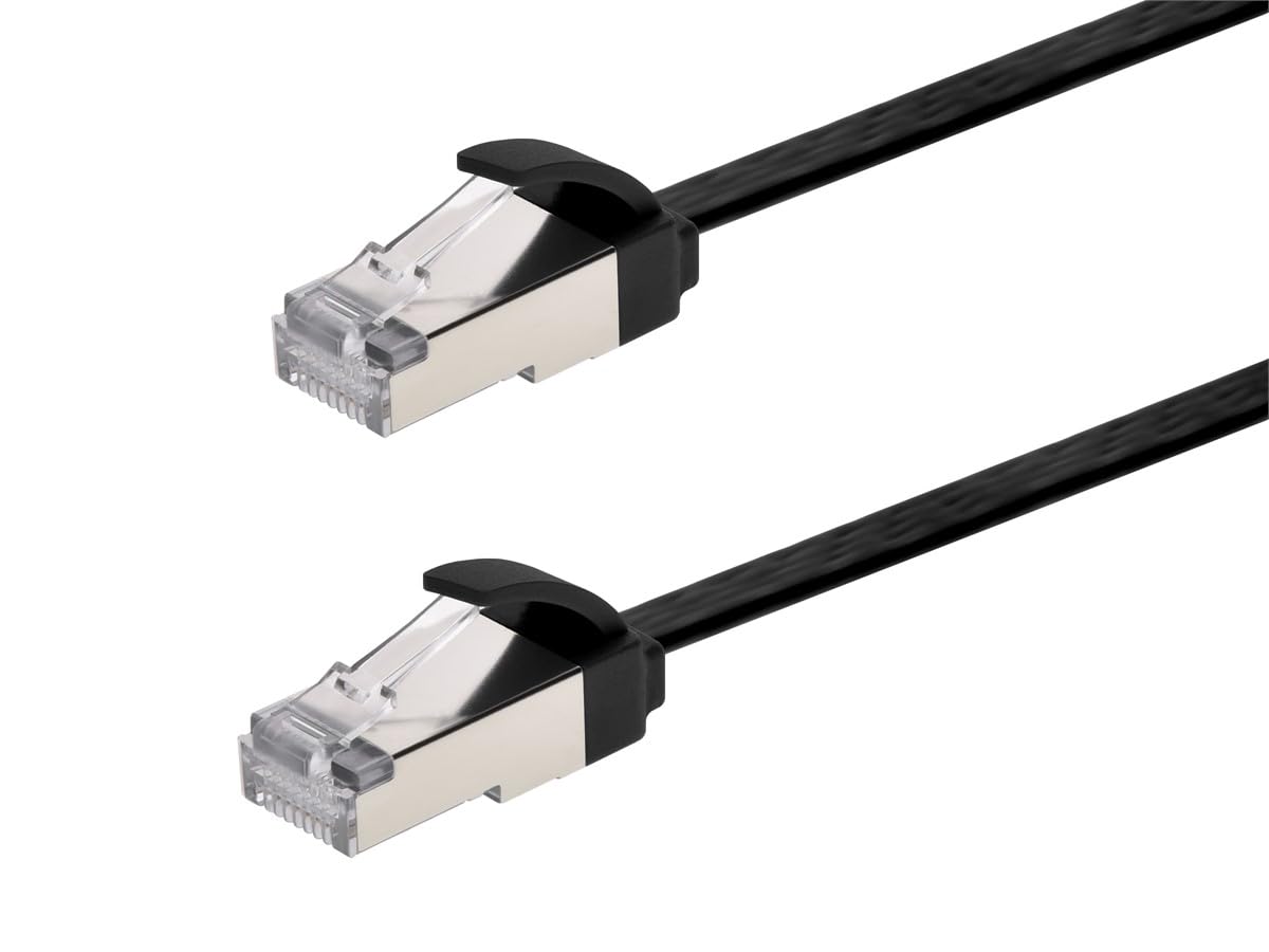 Cat6A 32AWG 3ft Monoprice Ethernet Patch Cable - Slim Flat U/FTP Molded Boot Black