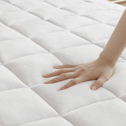 Madison Park Waterproof Mattress Protector, Cloud Soft Plush Mattress Cover, Overfilled Mattress Pad, Fitted Pocket Fits Up to 18 Inch, Machine Washable Bed Cover, White Twin