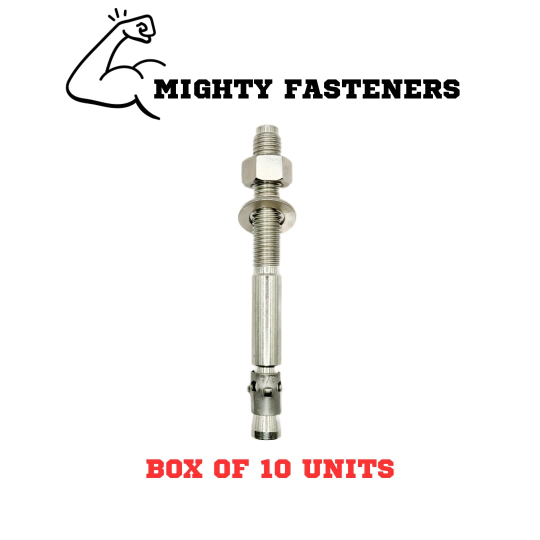 Mighty Fasteners Wedge Anchors – Heavy-Duty 304 Stainless Steel Expansion Bolts for Concrete & Masonry, Rust-Resistant & Durable - 3/4" X 7-1/2" - 10 Pack