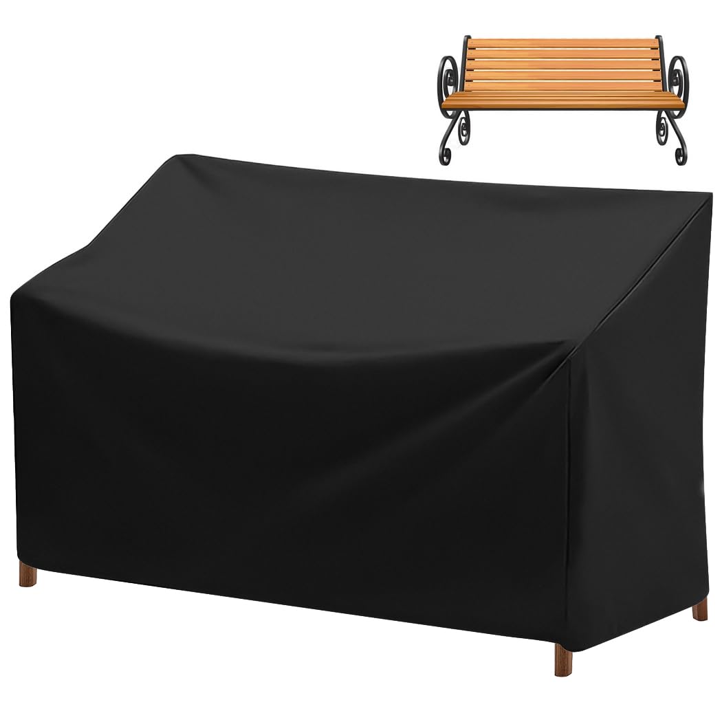 Outdoor Bench Cover, 2 Seater Patio Bench Cover, Waterproof Heavy Duty Furniture Cover with Air Vents, Buckles and Drawcord, All Weather UV Dust Protection for Porch Deck Garden, 53 x 26 x 35 in