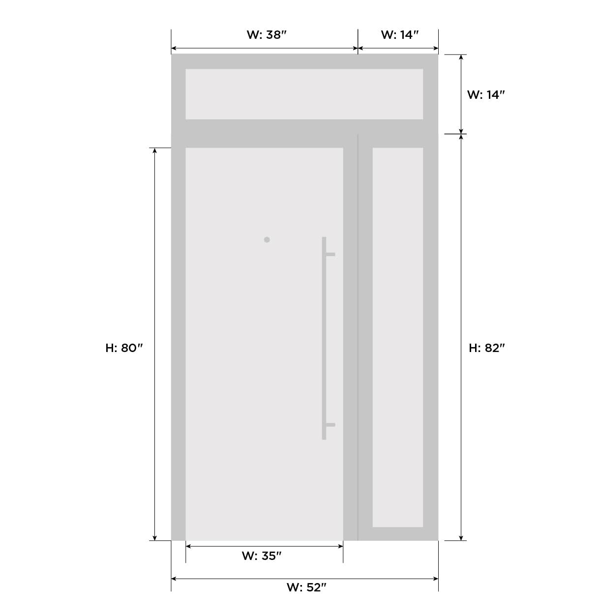 VDOMDOORS Front Exterior Prehung Metal-Plastic Door Frosted Glass | Manux 8112 Matte Black | Side, Top Sidelite Transom | Residential Doors Entrance Patio Garage 50 x 94 (W36+14 x H80+14) Left-Inswing
