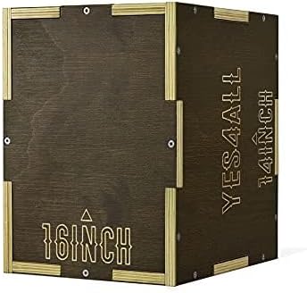 Yes4All Plyo Box, 3-in-1 Wooden Box Jumps for Home Gym (12/14/16?¯in), 450 lbs Boxes Step Up with Smooth Edges & Wide Built-in Handles for Jumping, Strength Training, Lunges, Squats, Dips