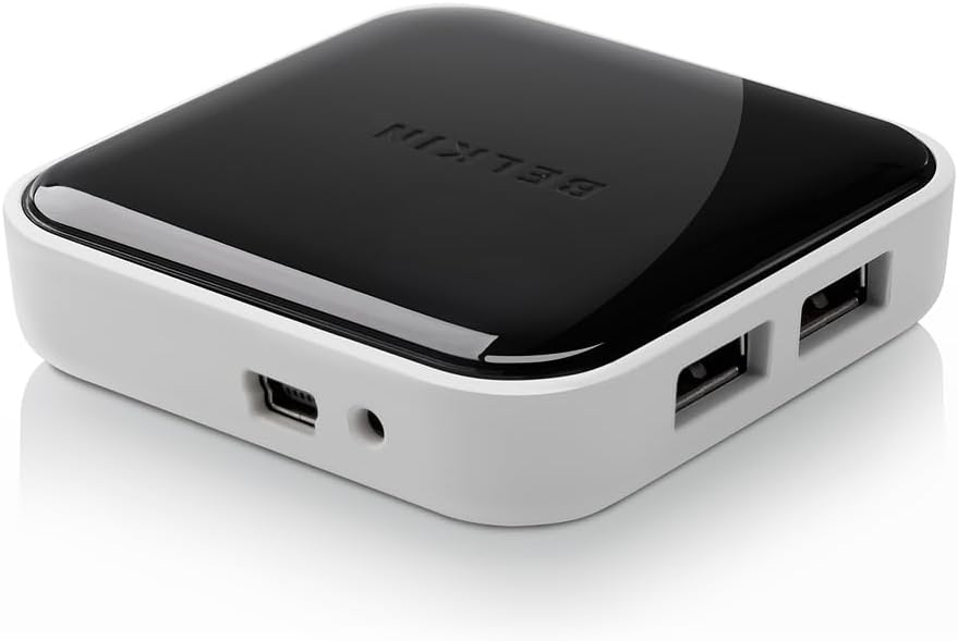 Belkin 4-Port 2.0, 1.1, Powered Desktop USB Hub with Support for USB-A, USB and USB Black and White